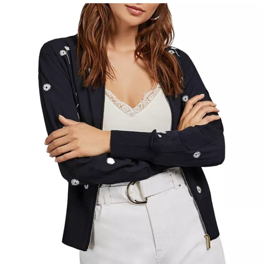 Ted Baker Marthia Floral-Embroidered Mixed-Knit Cardigan size 3 like new